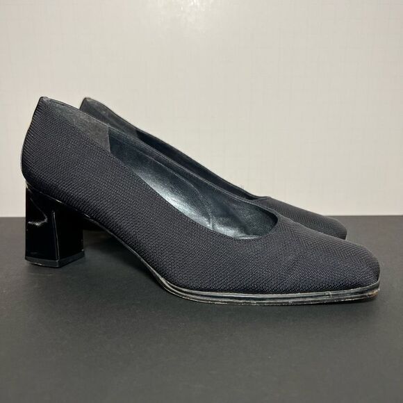 Womens STUART WEITZMAN Black Square Toe Block Heel Pumps / Size 7 Medium - Picture 1 of 8